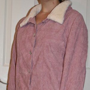 Pink Cabled Suede Jacket/Overshirt, Fur trim neck